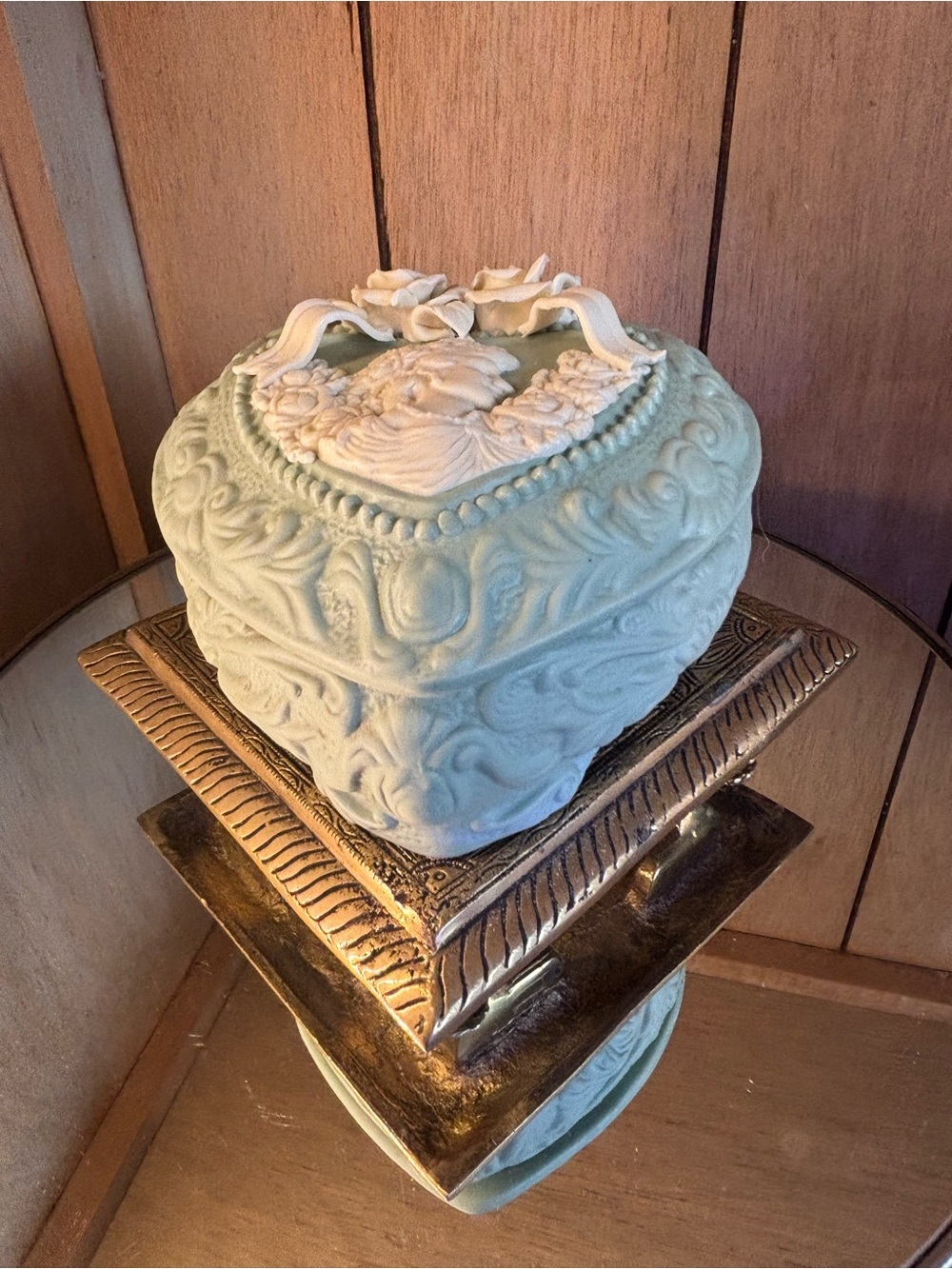 Heart-Shaped Decorative Trinket Box with Cameo Detail - Pale Aqua - Picture 3 of 16